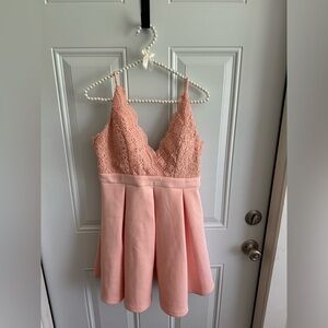 Papaya Coral Lace Detail Dress
